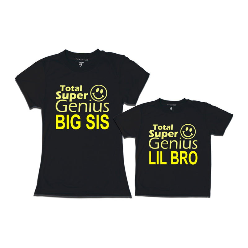 Super Genius Big Sis Lil Bro T-shirts in Black Color-gfashion