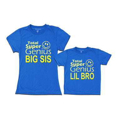 Super Genius Big Sis Lil Bro T-shirts in Blue Color-gfashion