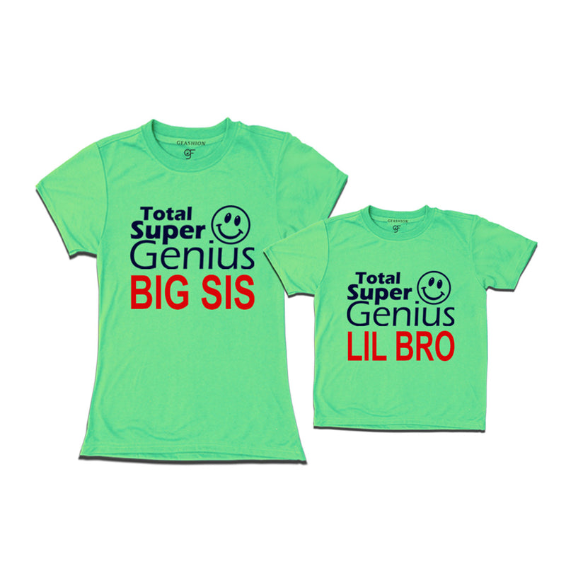 Super Genius Big Sis Lil Bro T-shirts in Pista Green Color-gfashion