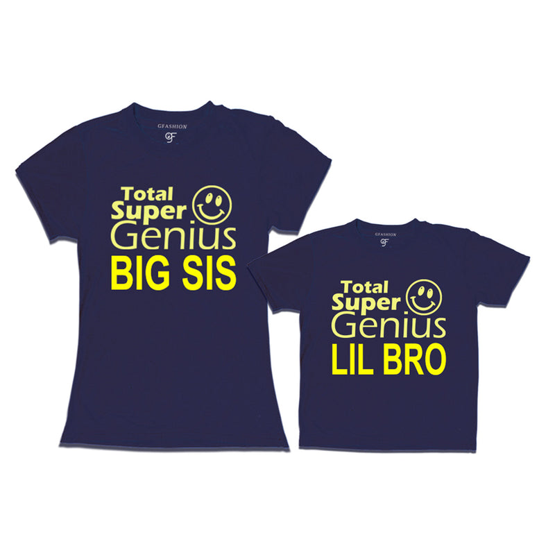 Super Genius Big Sis Lil Bro T-shirts in Navy Color-gfashion