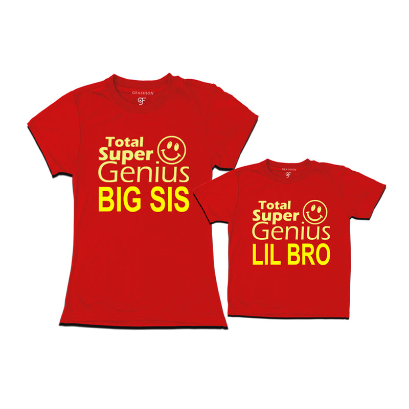 Super Genius Big Sis Lil Bro T-shirts in Red Color-gfashion