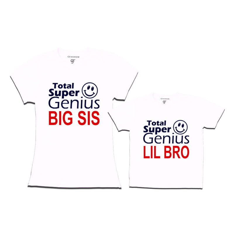 Super Genius Big Sis Lil Bro T-shirts in White Color-gfashion