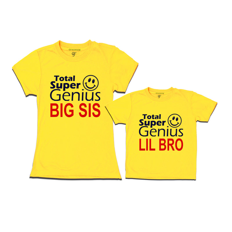 Super Genius Big Sis Lil Bro T-shirts in Yellow Color-gfashion
