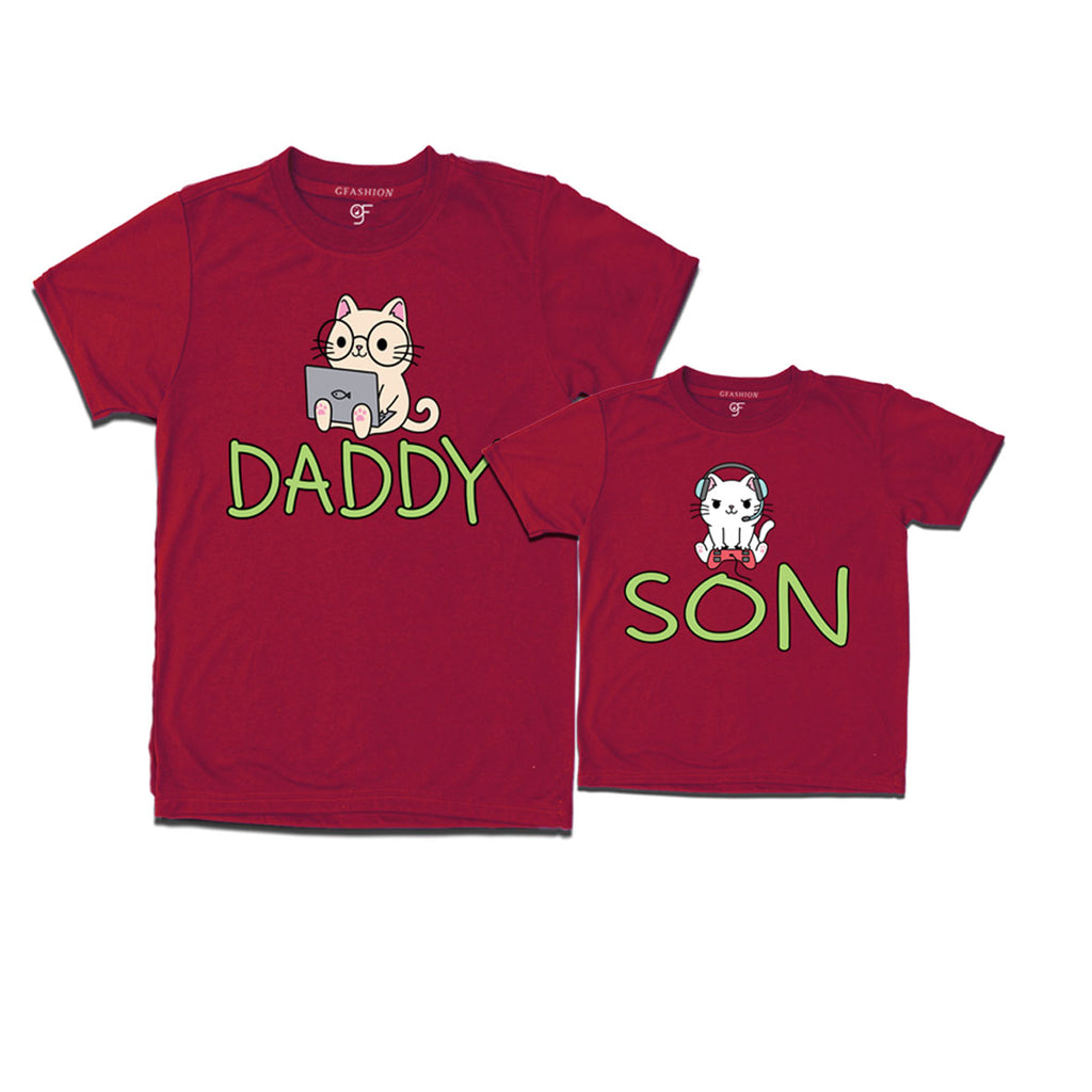 Cute Cat print tshirts for daddy and Son