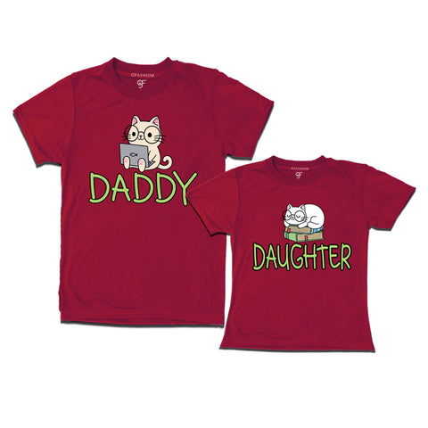 cute cat print t-shirts for daddy and daughter