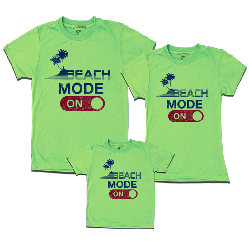 Matching beach mode on family t-shirt for dad-mom and girl