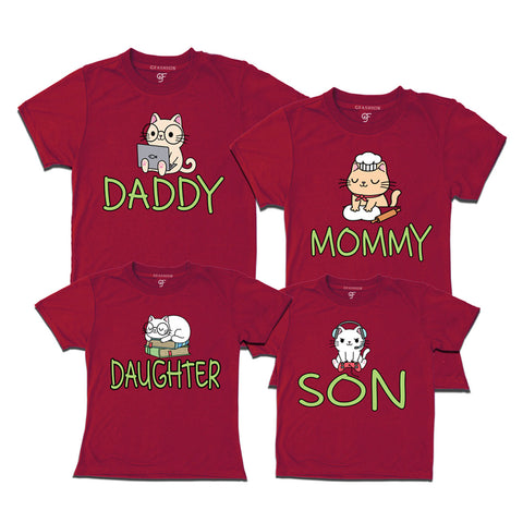 Cute cat Print Family T-shirts