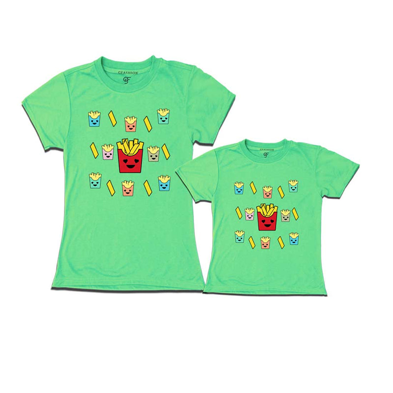 french fries t shirts for Mom and Daughter in Pista Green Color available @ gfashion.jpg