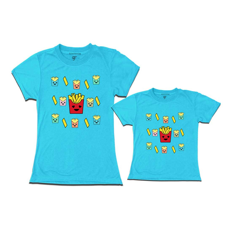 french fries t shirts for Mom and Daughter in Sky Blue Color available @ gfashion.jpg