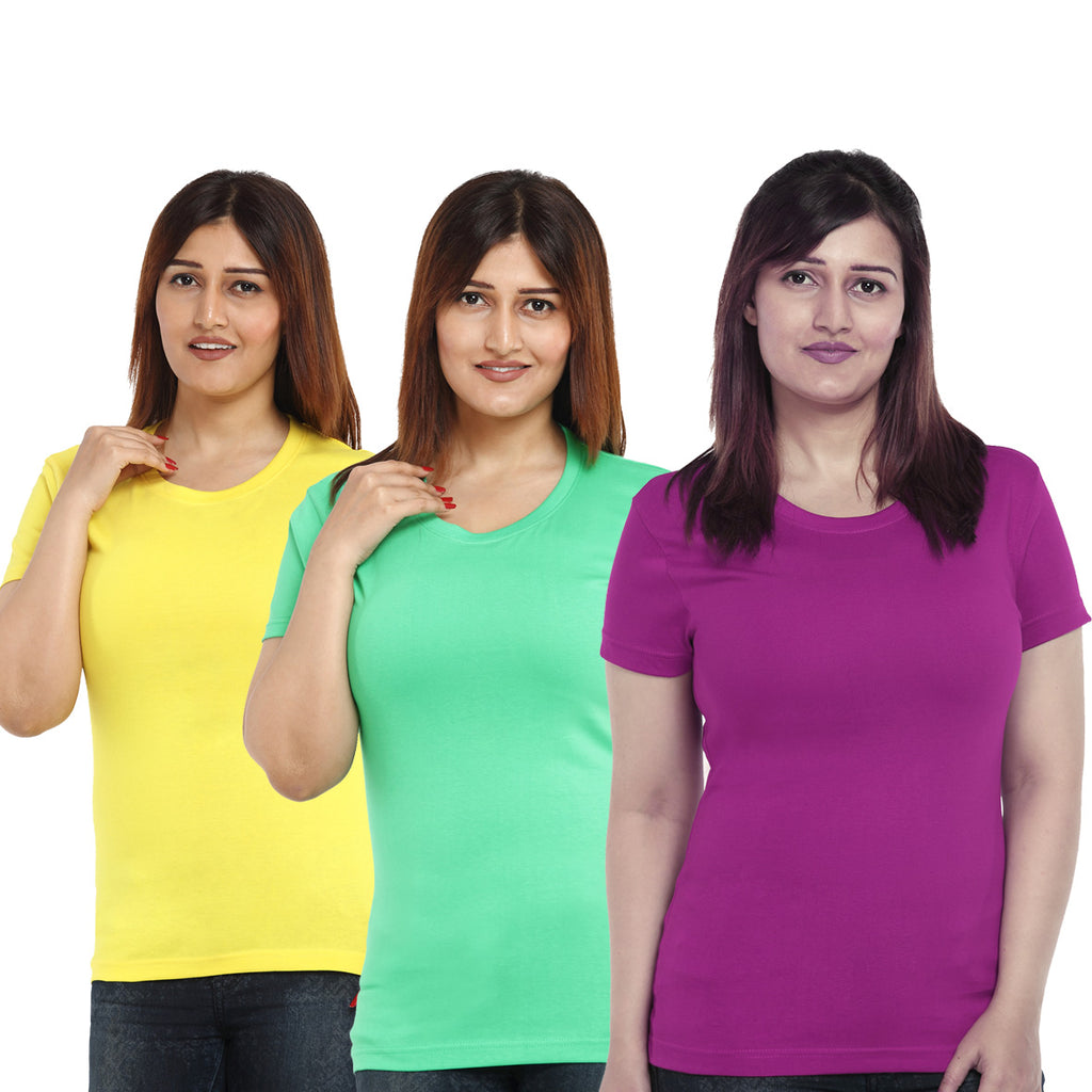 Yellow-Pista Green-Purple color T-shirts