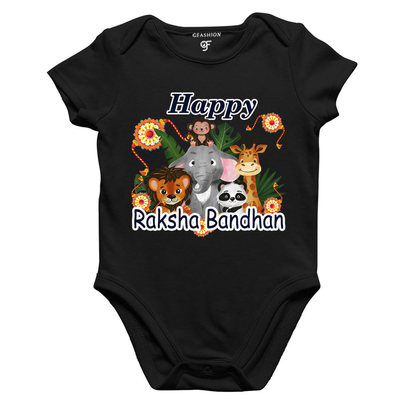 Happy Raksha Bandhan Baby Onesie-Romper-Bodysuit with animal print