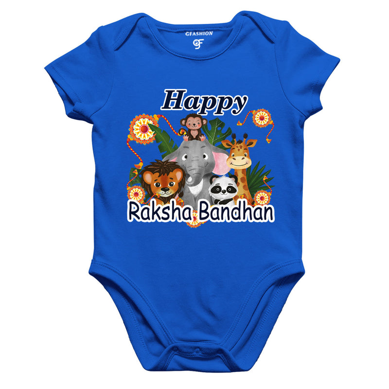 Happy Raksha Bandhan Baby Onesie-Romper-Bodysuit with animal print