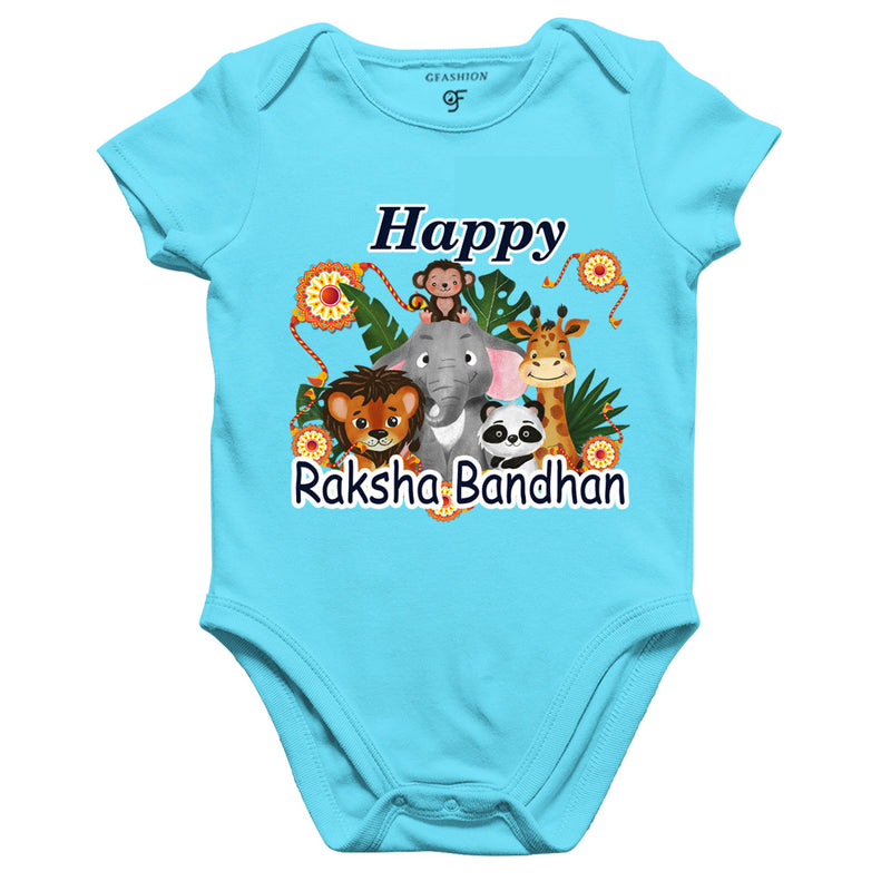 Happy Raksha Bandhan Baby Onesie-Romper-Bodysuit with animal print