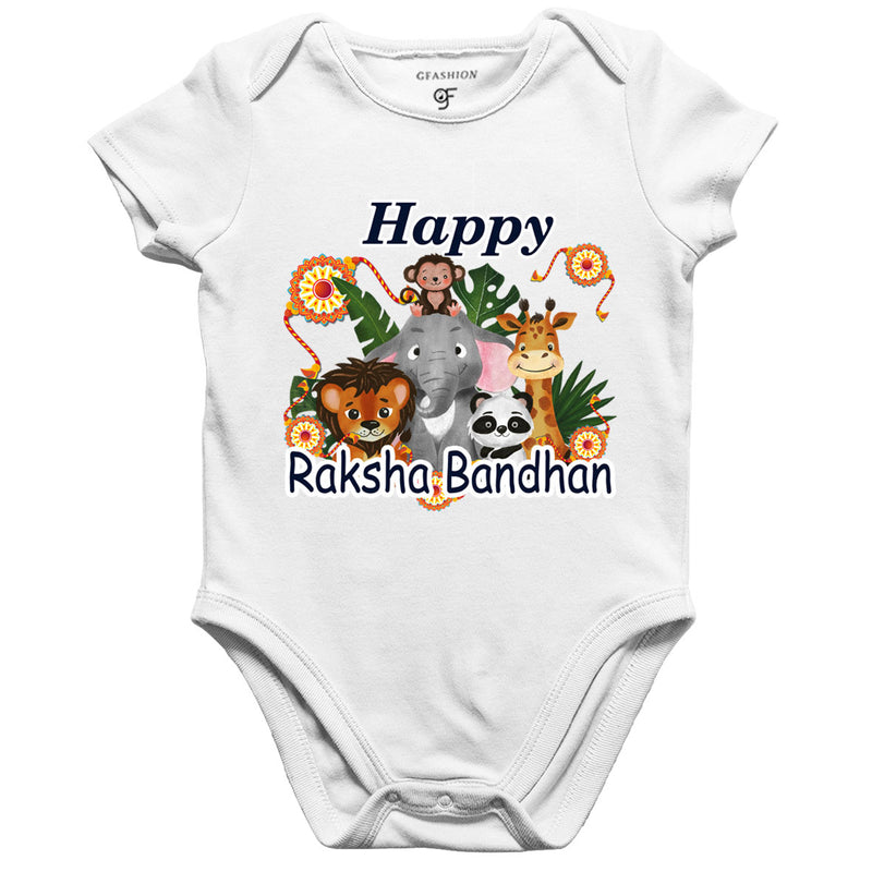 Happy Raksha Bandhan Baby Onesie-Romper-Bodysuit with animal print