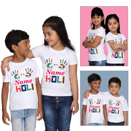Holi Hand and Name Customize T-shirts For Siblings and Friends