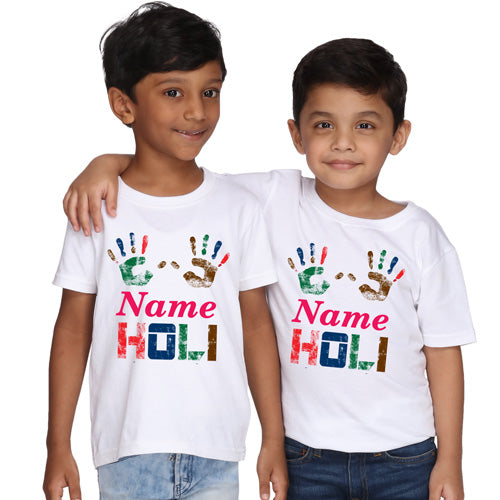 Holi Hand and Name Customize T-shirts For Siblings and Friends