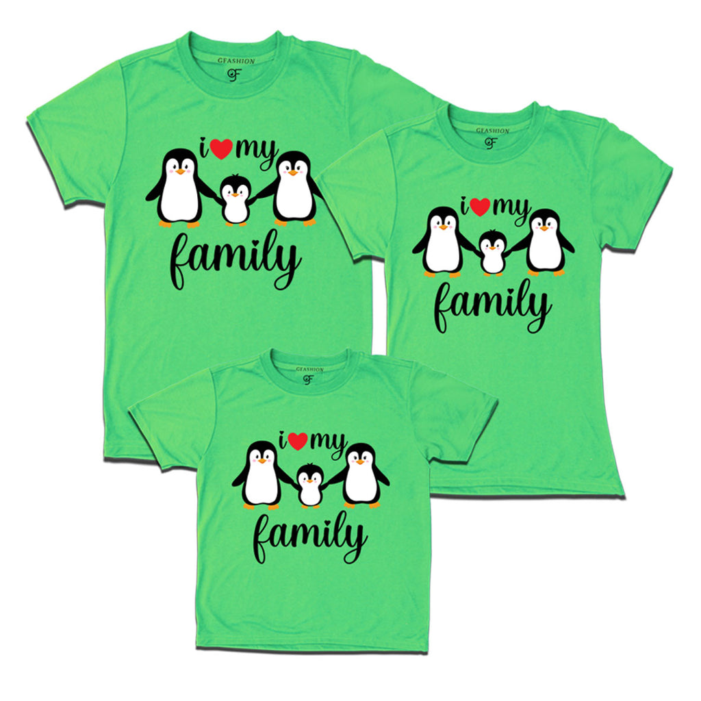 i love my family t shirts penquin design