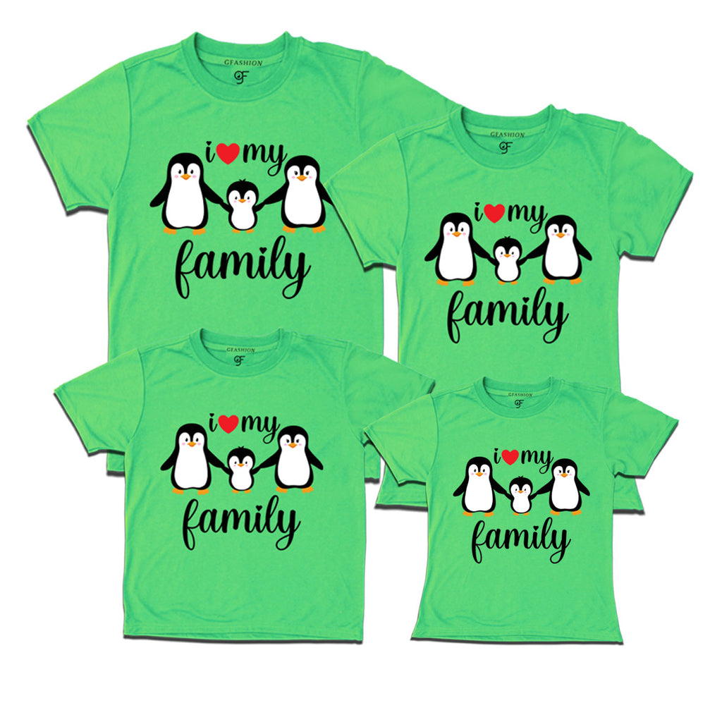 i love my family penquin printed t-shirts