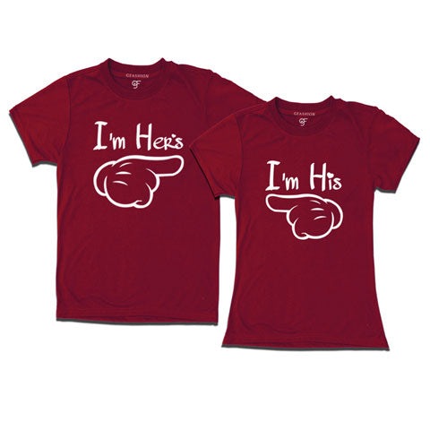 i'm hers i'm his couple t-shirts-maroon