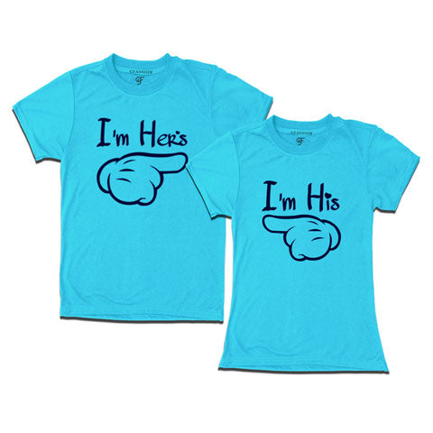 i'm hers i'm his couple t-shirts-skyblue