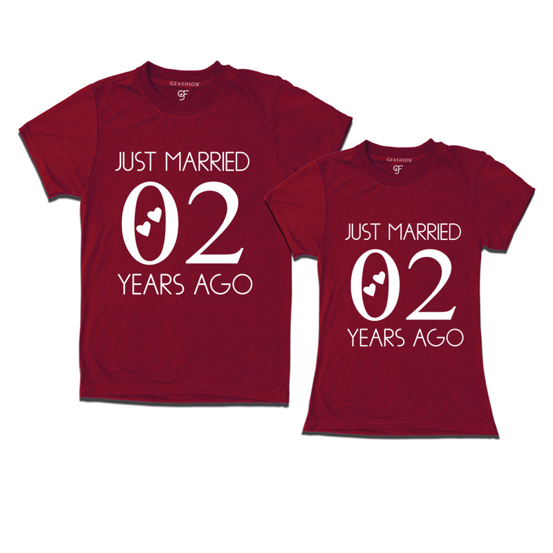 2nd anniversary t shirts-just married 2years ago-couple t shirts-maroon