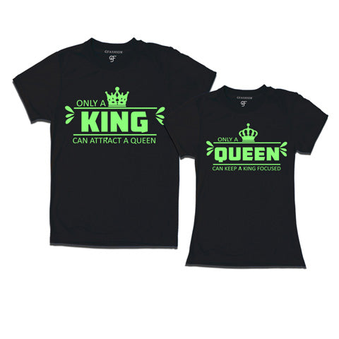 King Queen-Couple T-shirts india-gfashion-black