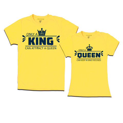 King Queen-Couple T-shirts india-gfashion-yellow