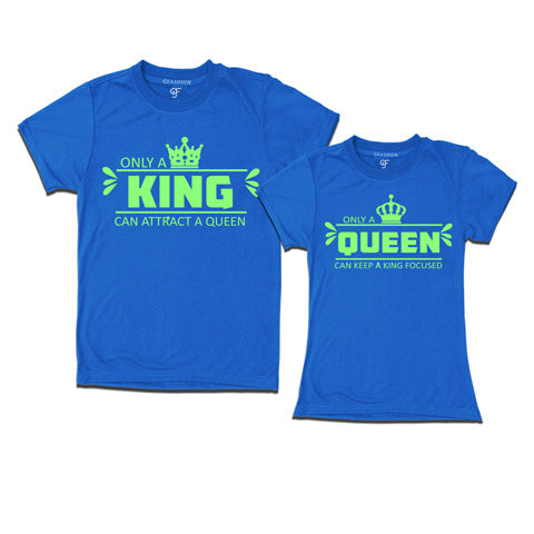 King Queen-Couple T-shirts india-gfashion-blue