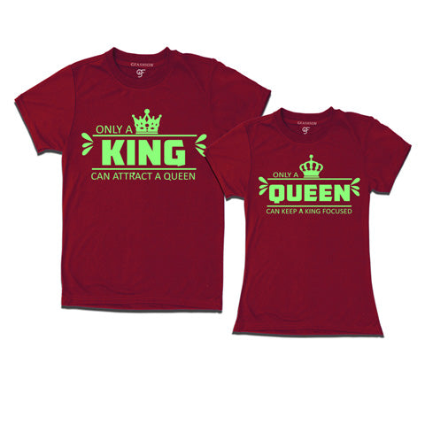 King Queen-Couple T-shirts india-gfashion-maroon