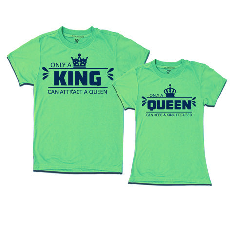 King Queen-Couple T-shirts india-gfashion-pistagreen