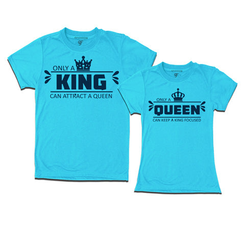 King Queen-Couple T-shirts india-gfashion-skyblue
