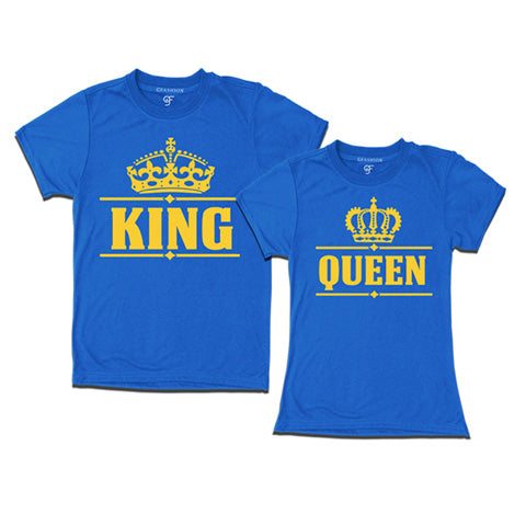 king queen t-shirts-matching couple t-shirts-classic design-blue