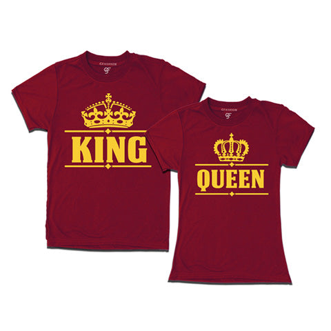 king queen t-shirts-matching couple t-shirts-classic design-maroon