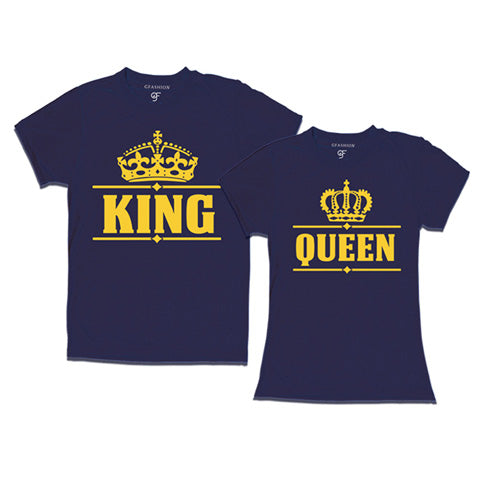 king queen t-shirts-matching couple t-shirts-classic design-navy