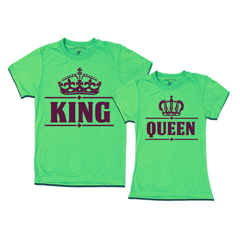 king queen t-shirts-matching couple t-shirts-classic design-pistagreen