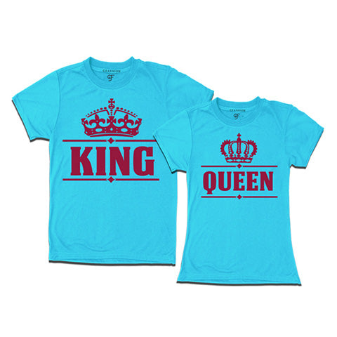 king queen t-shirts-matching couple t-shirts-classic design-skyblue