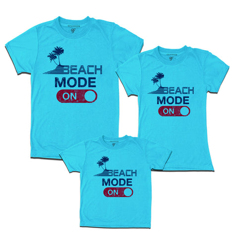 beach mode on matching family t-shirt for set of dad mom and kid