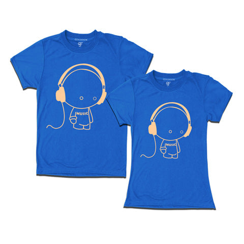 Music-Coueple Tee Shirts-Blue