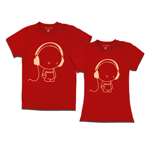 Music-Couple Tee Shirts-Red