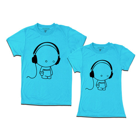 Music-Couple Tee Shirts-Skyblue