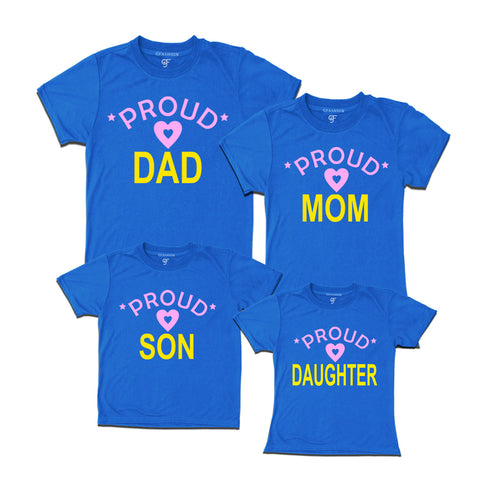 Proud dad mom and kids t shirts in Blue-gfashion