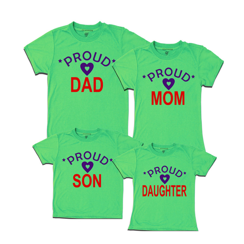 Proud dad mom and kids t shirts in Pista Green-gfashion