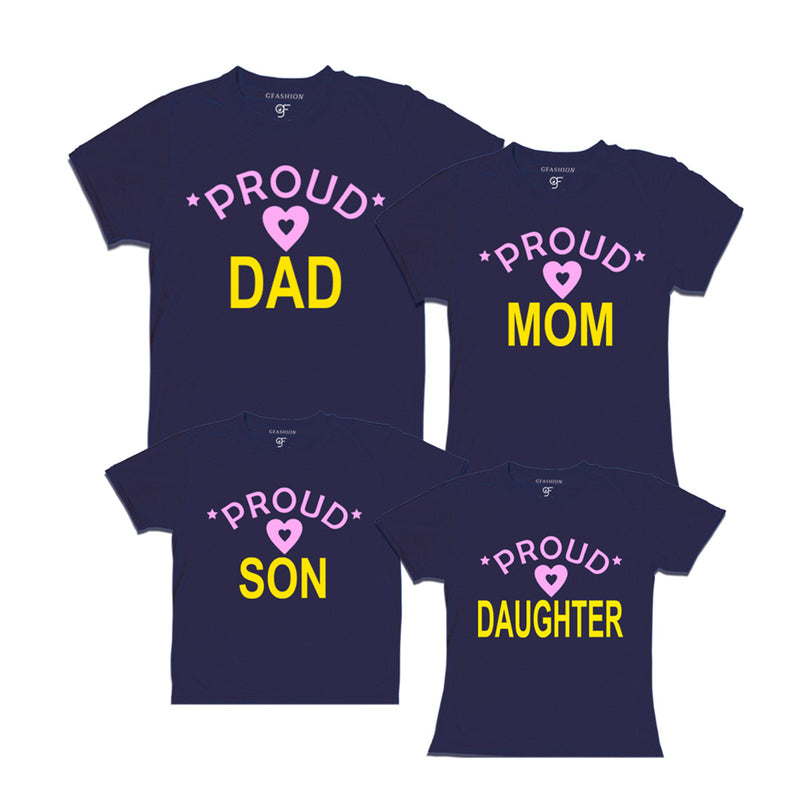 Proud dad mom and kids t shirts in Navy-gfashion