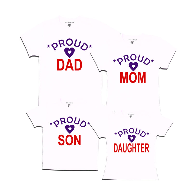 Proud dad mom and kids t shirts in White-gfashion