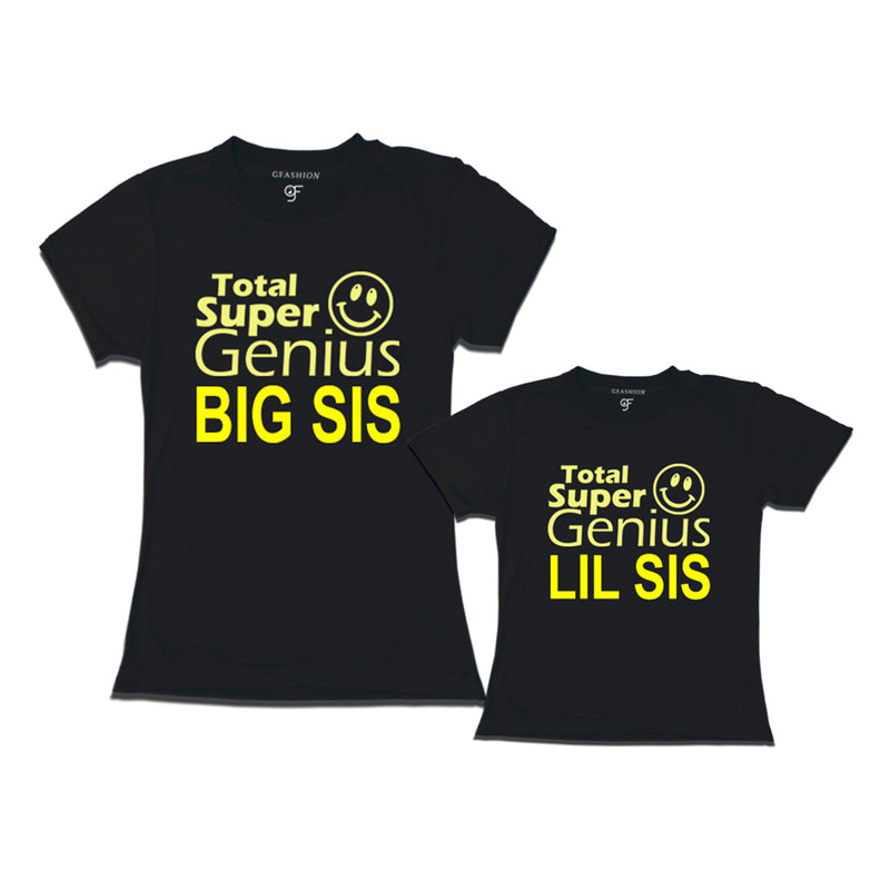 Super Genius Big Sis Lil Sis T-shirts in Black Color-