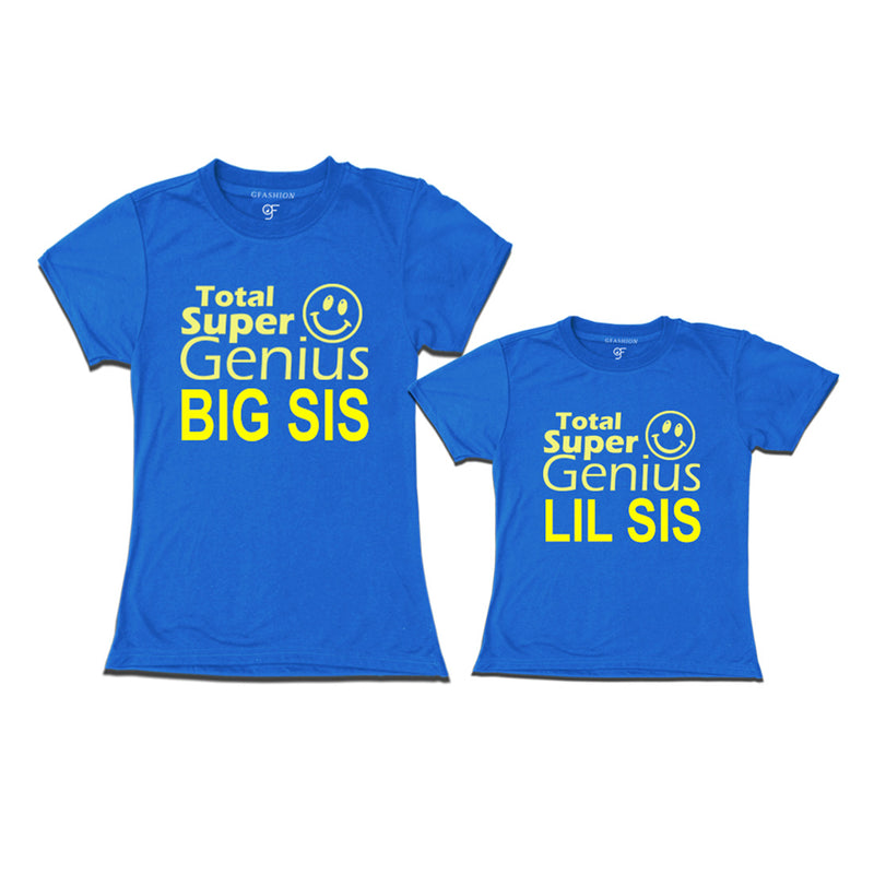 Super Genius Big Sis Lil Sis T-shirts in Blue Color-