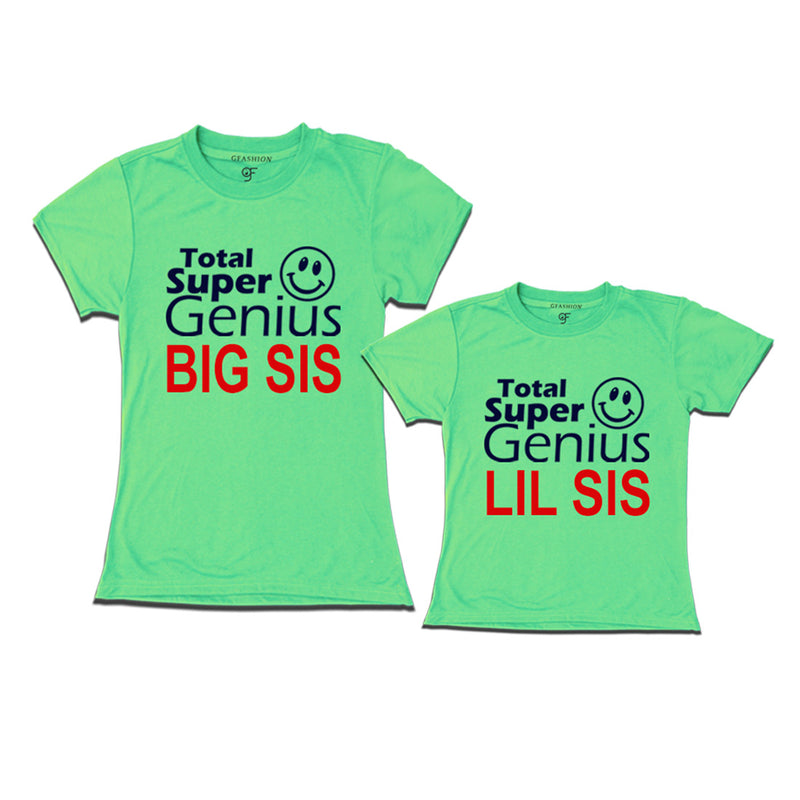 Super Genius Big Sis Lil Sis T-shirts in Pista Green Color-