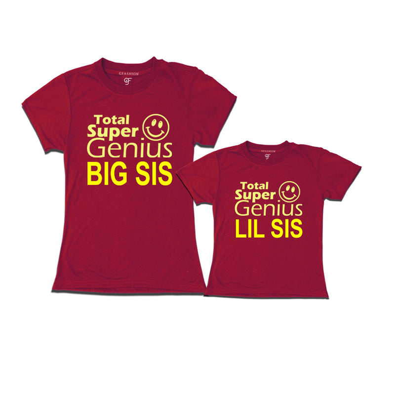 Super Genius Big Sis Lil Sis T-shirts in MaroonColor-