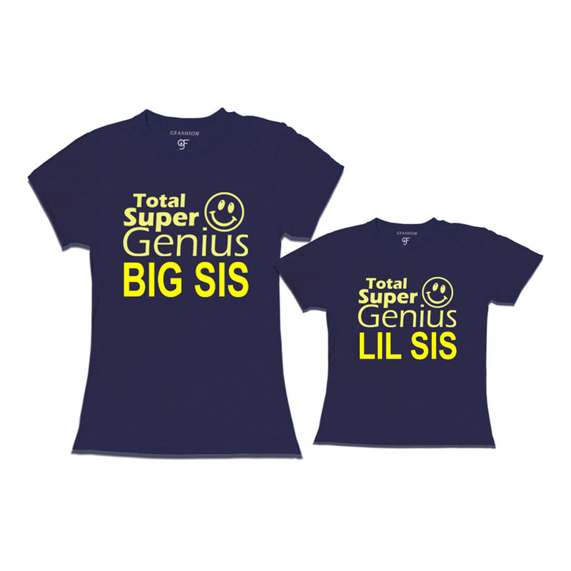 Super Genius Big Sis Lil Sis T-shirts in Navy Color-