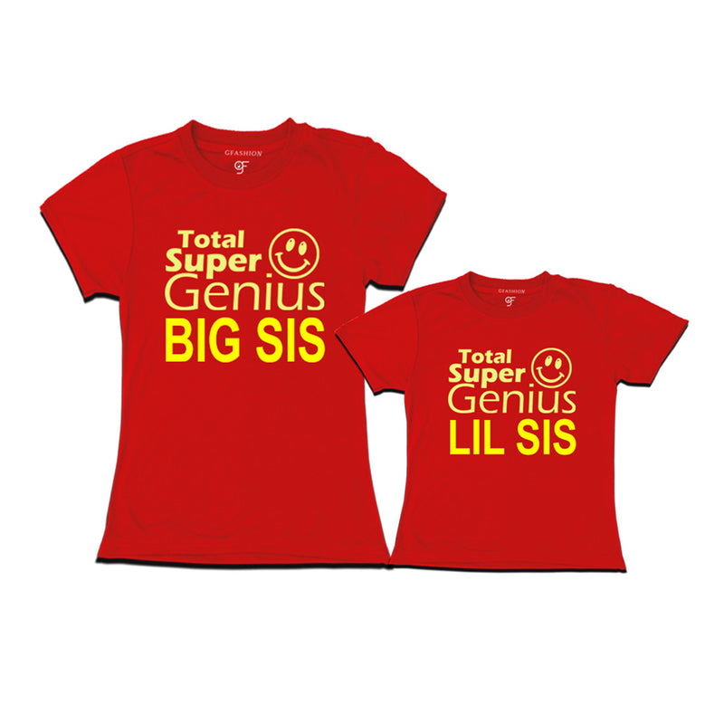 Super Genius Big Sis Lil Sis T-shirts in Red Color-
